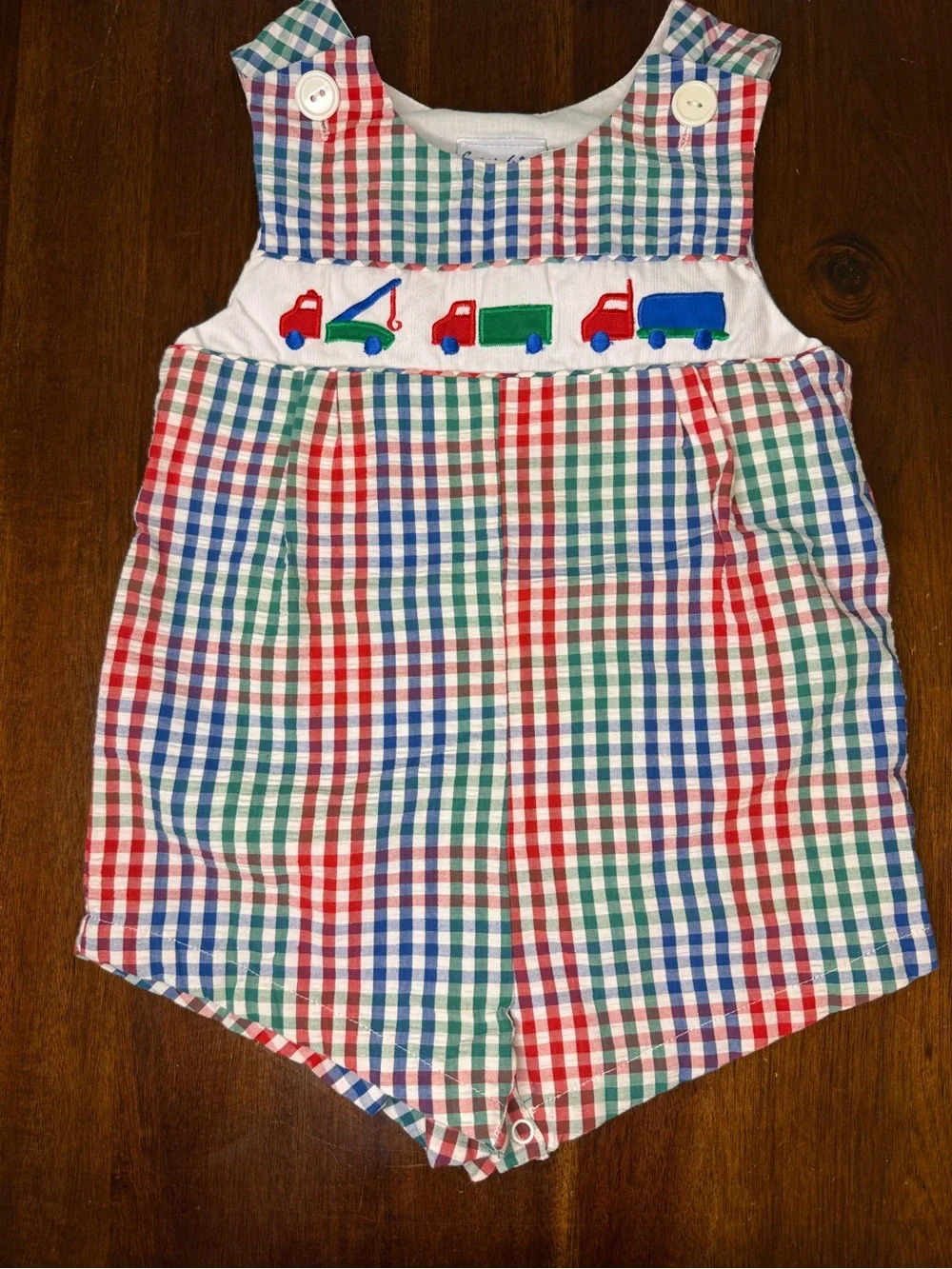 Multicolor Gingham Truck Embroidered Baby One-Piece Bodysuit